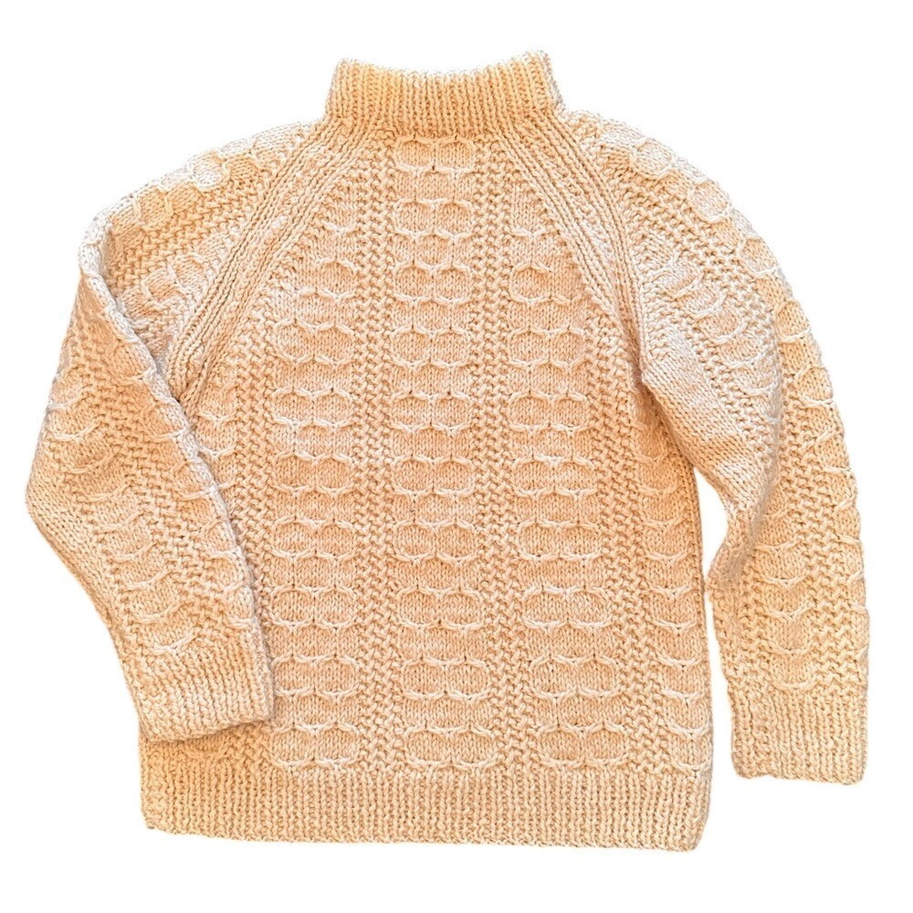Handmade Wool Cable Knit Sweater Women Small Cream Ivory Fisherman Mock Neck Exc